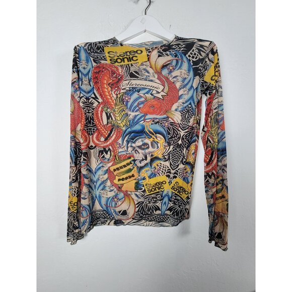 Stereosonic Unisex Long Sleeve Thin All Over Print O-Neck Tattoo Graphic Shirt - Picture 1 of 6